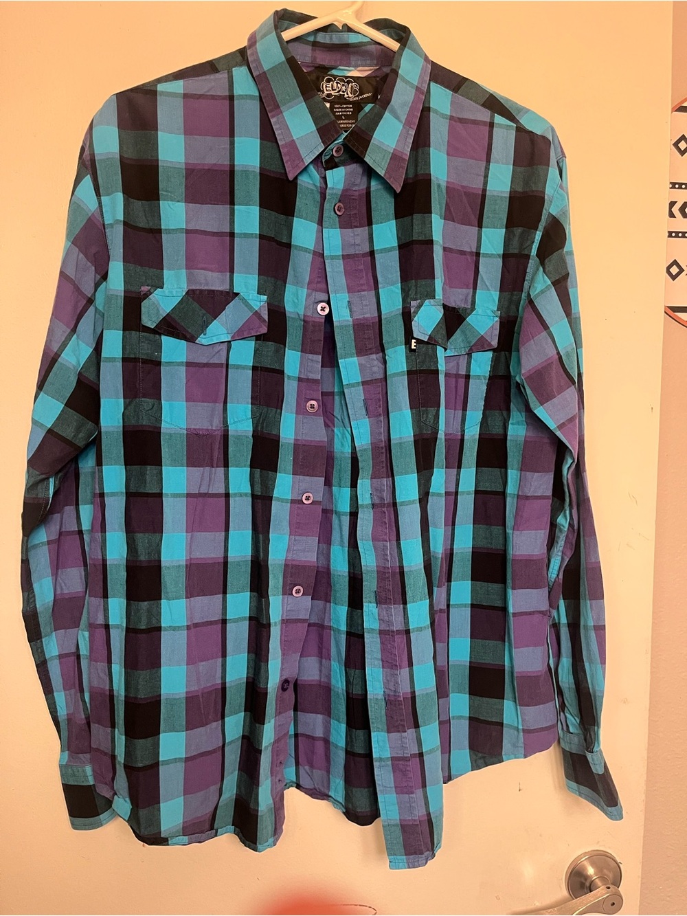 Plaid Button-Down Shirt in Teal & Purple - Men's Casual Shirt